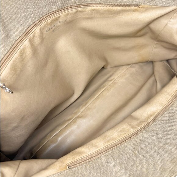 CHANEL Vintage CC Big Logo Shoulder Tote Large Bag Beige Canvas Linen [106206] - Picture 11 of 15